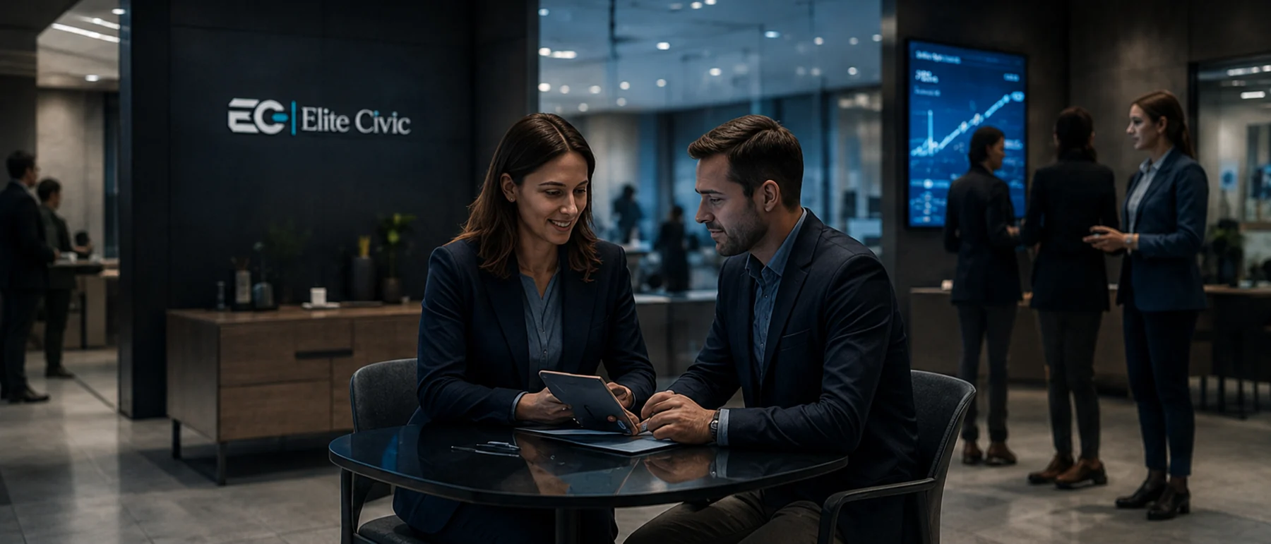 Corporate clients meeting a banking team